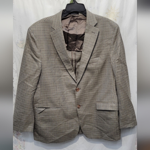 Macy's Men's Tan Plaid Blazer Size 46R - Picture 1 of 7
